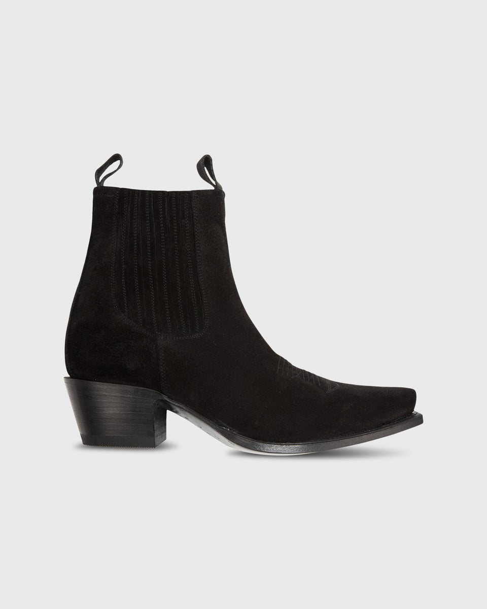 Short Cowboy Boot Black Suede