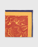 Load image into Gallery viewer, Wool/Silk Print Pocket Square Collegiate Gold/Vermillion/Navy Large Paisley
