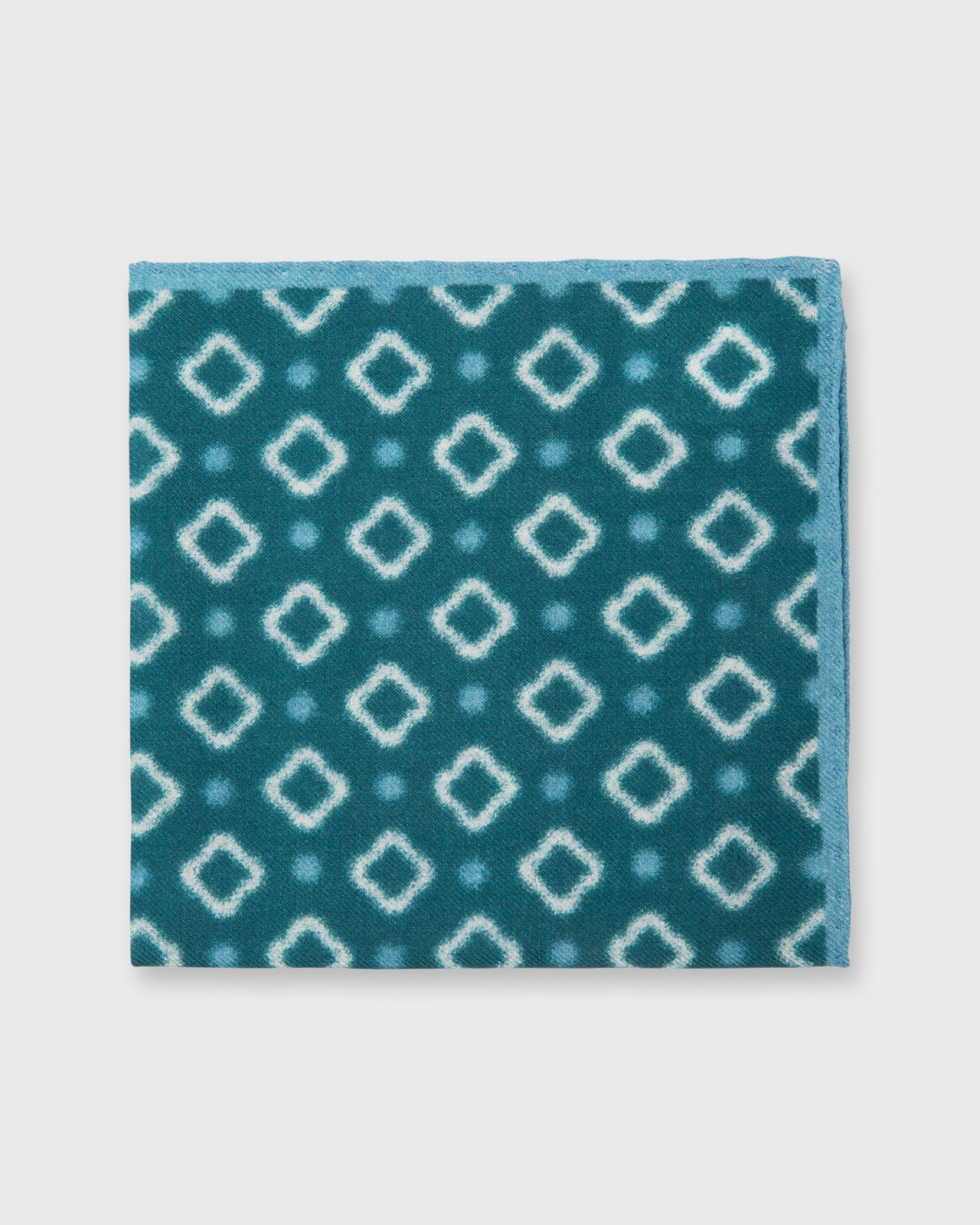 Wool/Silk Print Pocket Square Forest/Lovat Blue/Bone Diamond