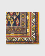 Load image into Gallery viewer, Hand-Rolled Pocket Square Navy/Gold/Multi Geo Kelim
