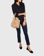 Load image into Gallery viewer, Reversible Laser-Cut Bucket Bag Camel/Blush Leather
