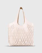 Load image into Gallery viewer, Reversible Laser-Cut Bucket Bag Camel/Blush Leather
