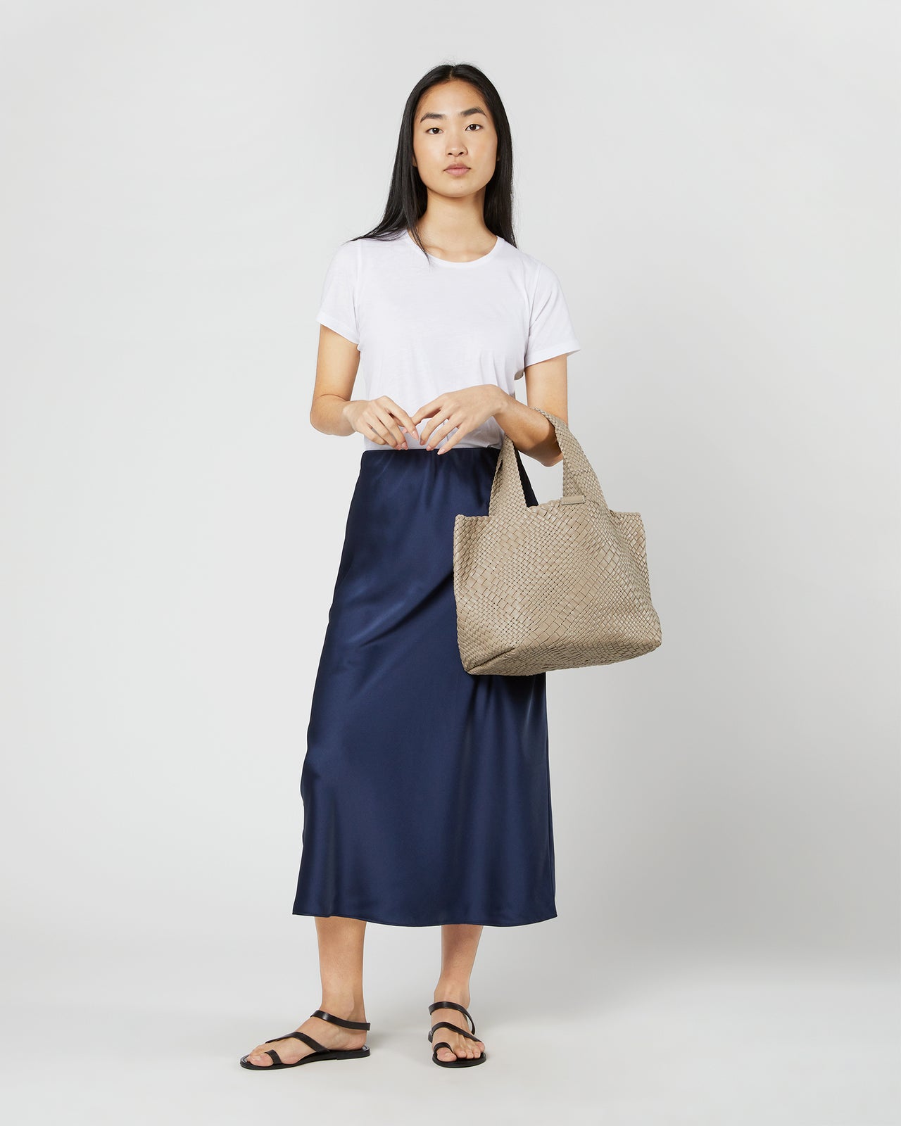 Mercato Handwoven Tote in Beige Leather