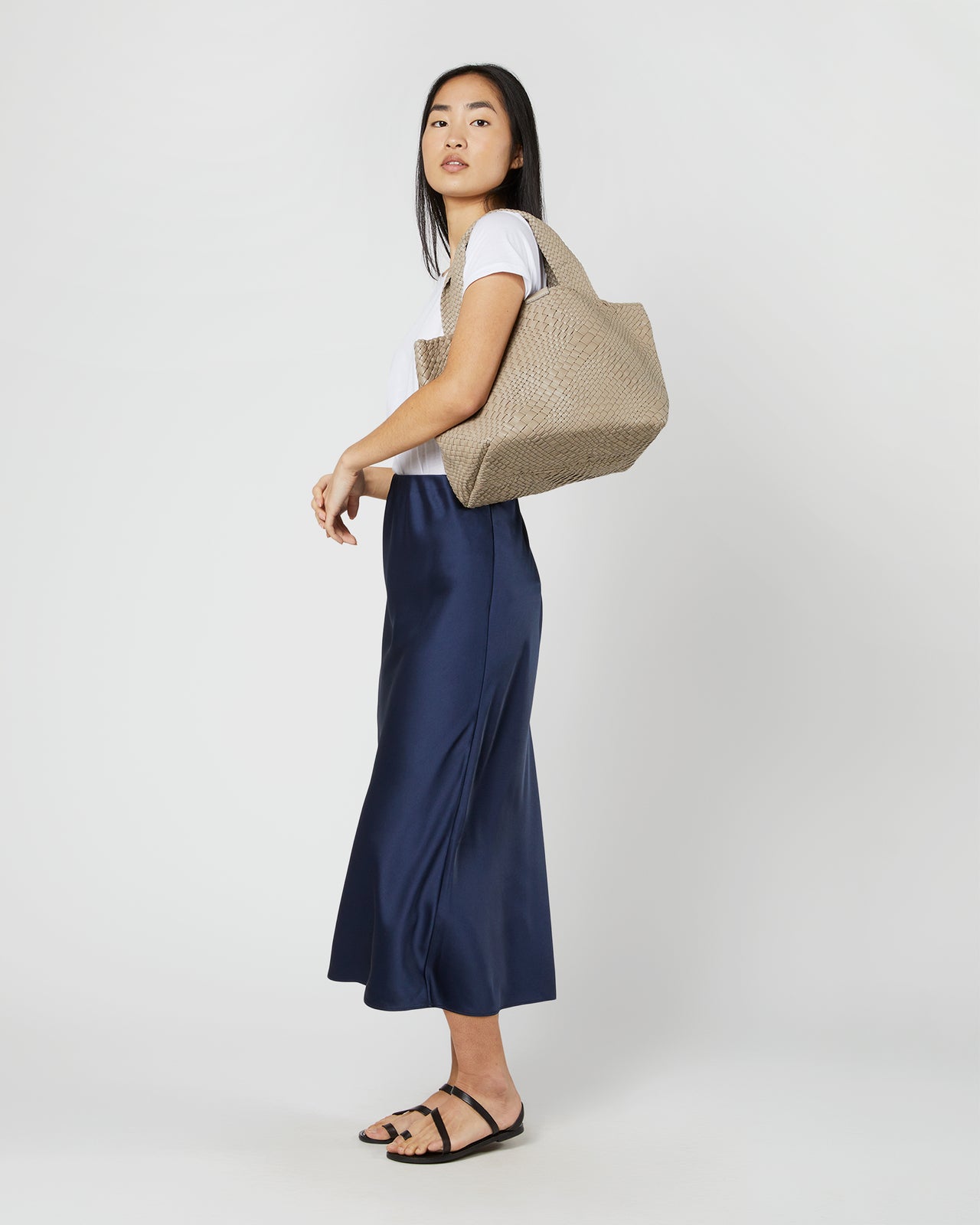 Mercato Handwoven Tote in Beige Leather