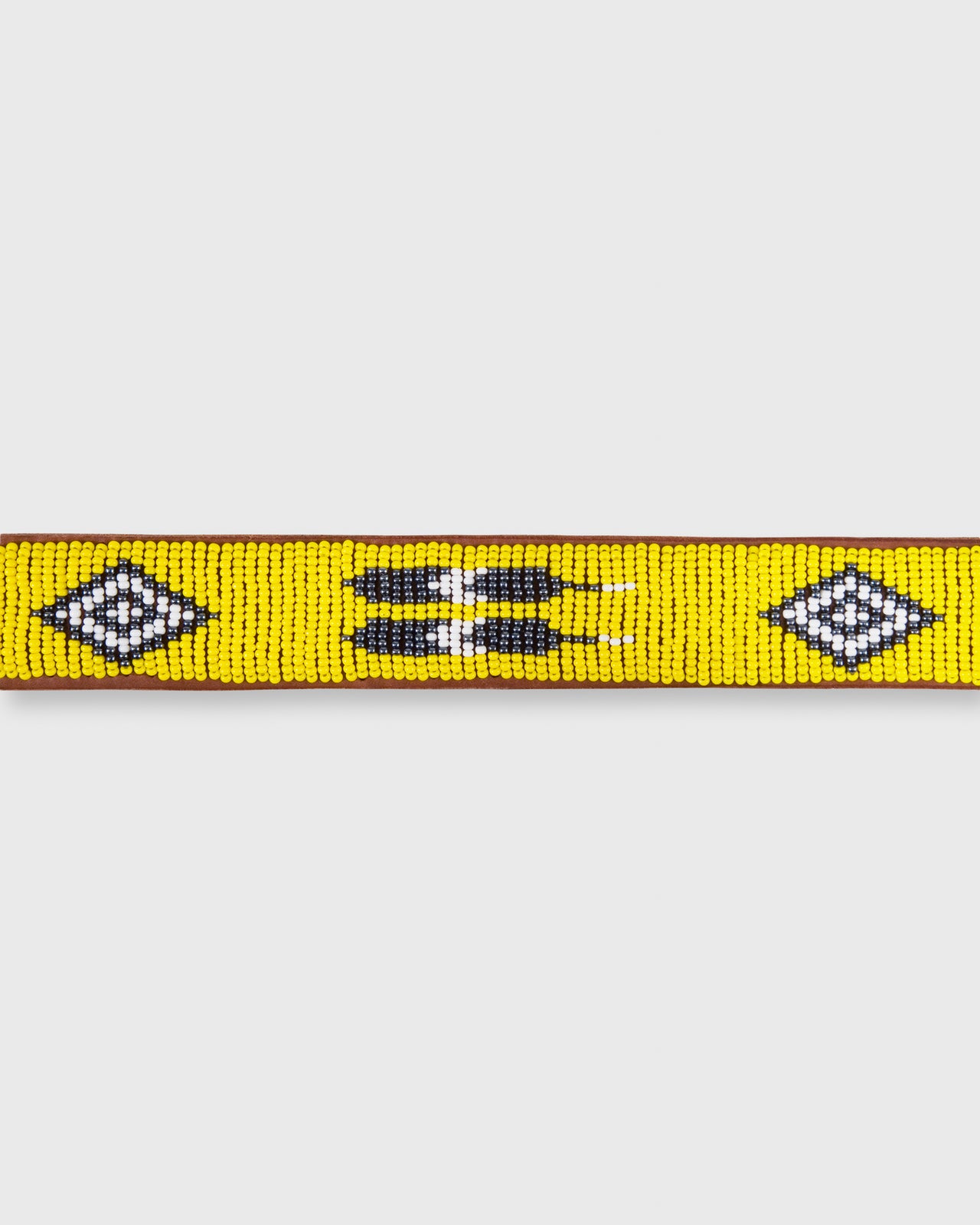 1.25" African Beaded Belt Yellow Multi Feather Design