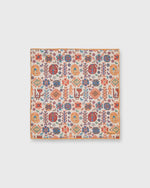 Load image into Gallery viewer, Linen Pocket Square in Natural/Olive/Blue/Gold Aztec Motif
