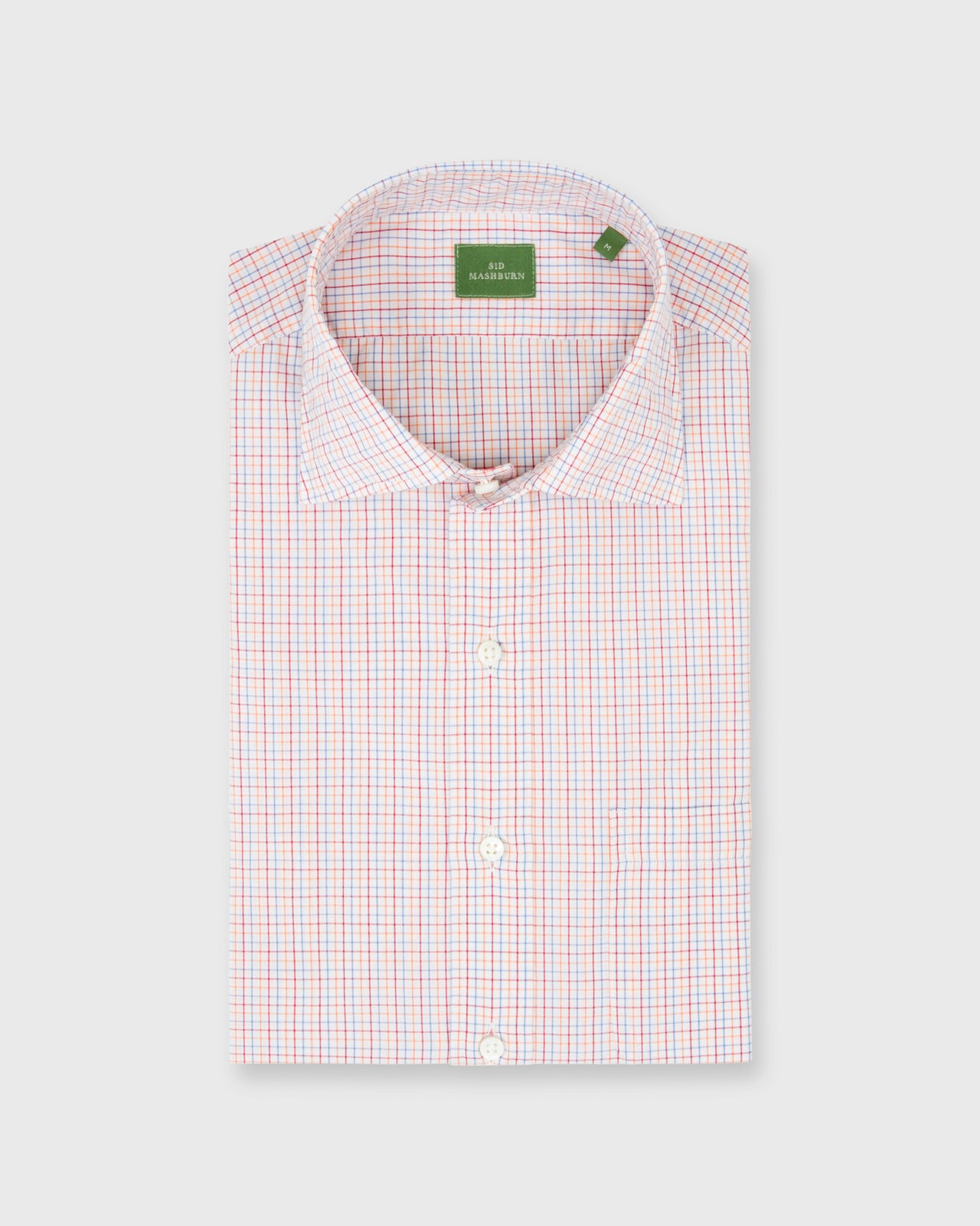Spread Collar Sport Shirt in Blue/Orange/Red Tattersall Pinpoint Poplin