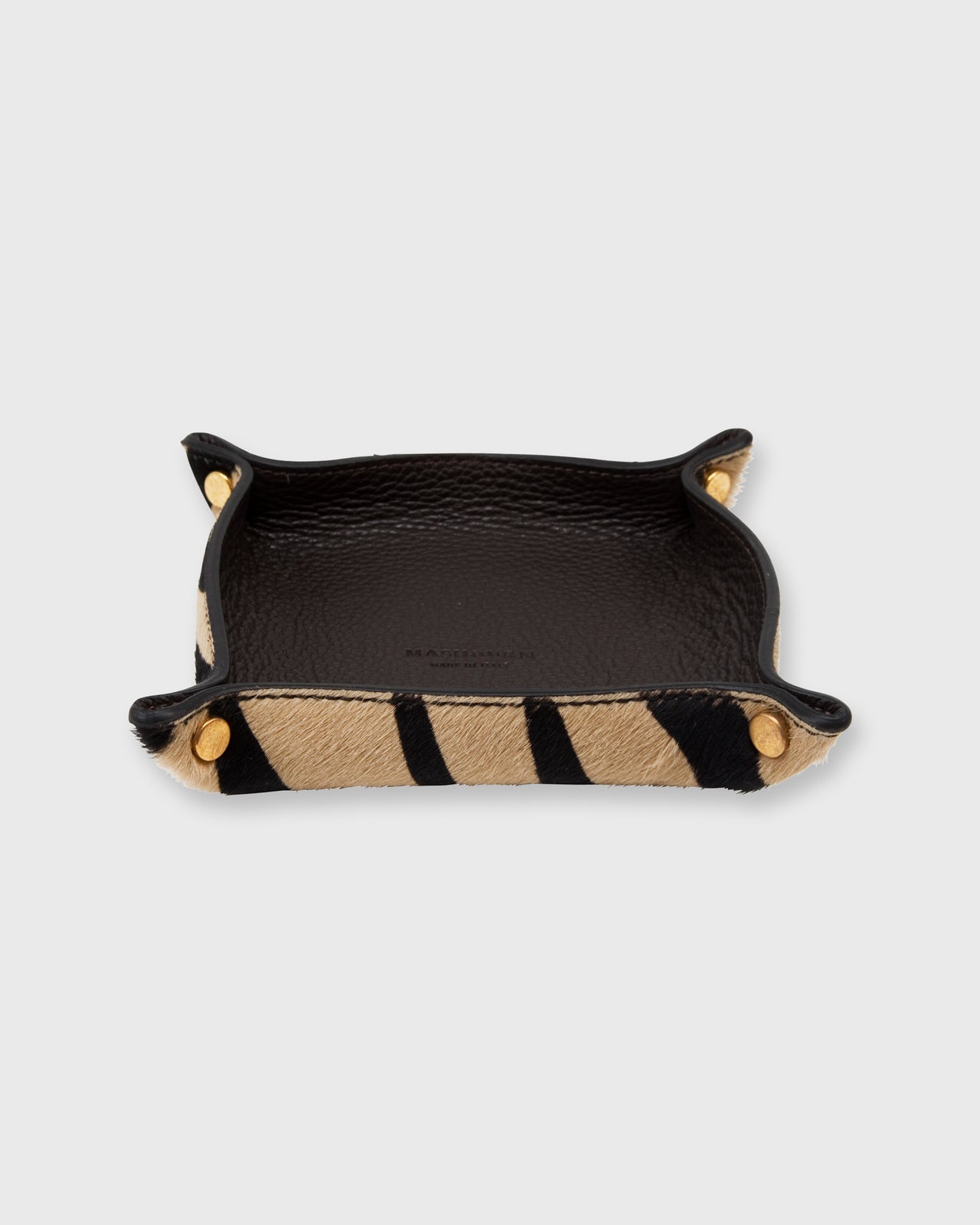 Soft Medium Square Tray in Dark Brown Leather/Zebra Calf Hair