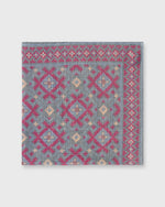 Load image into Gallery viewer, Hand-Rolled Wool/Silk Print Pocket Square in Evergreen/Burgundy/Gold Aztec
