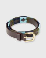 Load image into Gallery viewer, 1 1/8" Polo Belt in Olive/Sky/Navy Chocolate Leather
