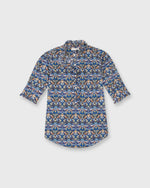 Load image into Gallery viewer, Elbow-Sleeve Frill Shirt in Blue/Gold Strawberry Thief Liberty Fabric
