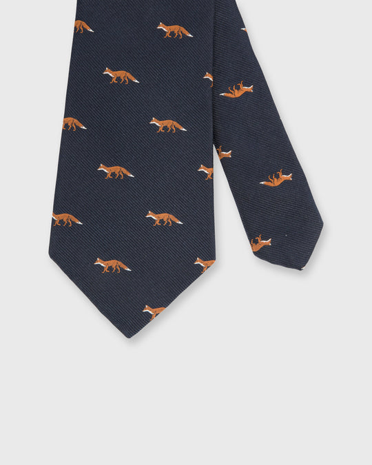 Hand-Rolled Silk Club Tie in Navy Fox