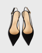 Load image into Gallery viewer, Kitten Heel Slingback in Black Suede
