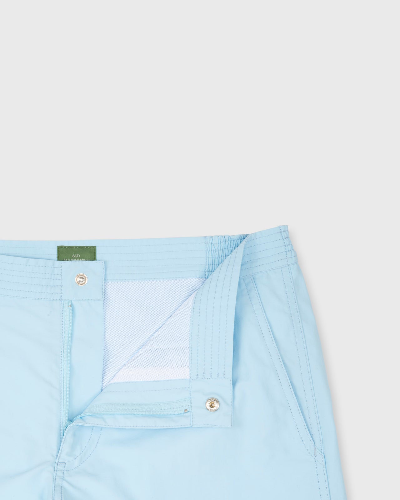 Zip-Front Mid-Length Swim Short in Sky Nylon