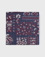 Load image into Gallery viewer, Hand-Rolled Cotton Print Pocket Square in Navy Patchwork Paisley
