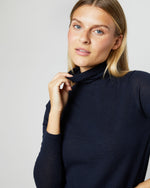 Load image into Gallery viewer, Superfine Funnel-Neck Sweater in Navy Cashmere
