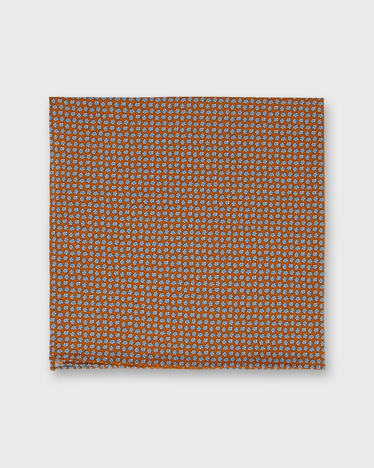 Hand-Rolled Cotton Print Pocket Square in Orange/Blue Tiny Floral
