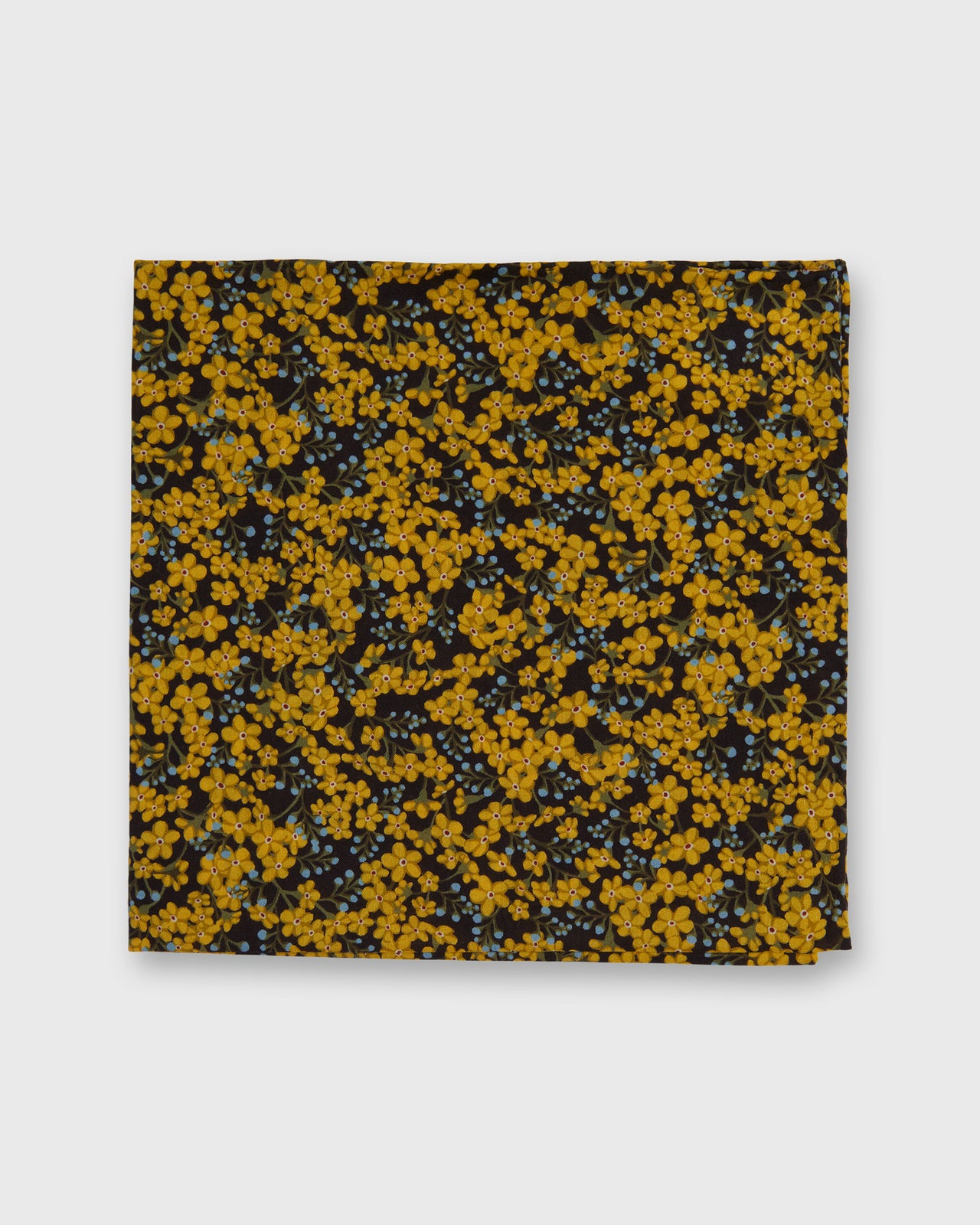 Hand-Rolled Cotton Print Pocket Square in Yellow/Blue/Brown Star Anise Liberty Fabric