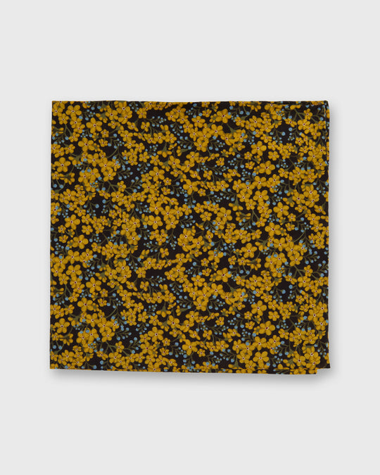 Hand-Rolled Cotton Print Pocket Square in Yellow/Blue/Brown Star Anise Liberty Fabric