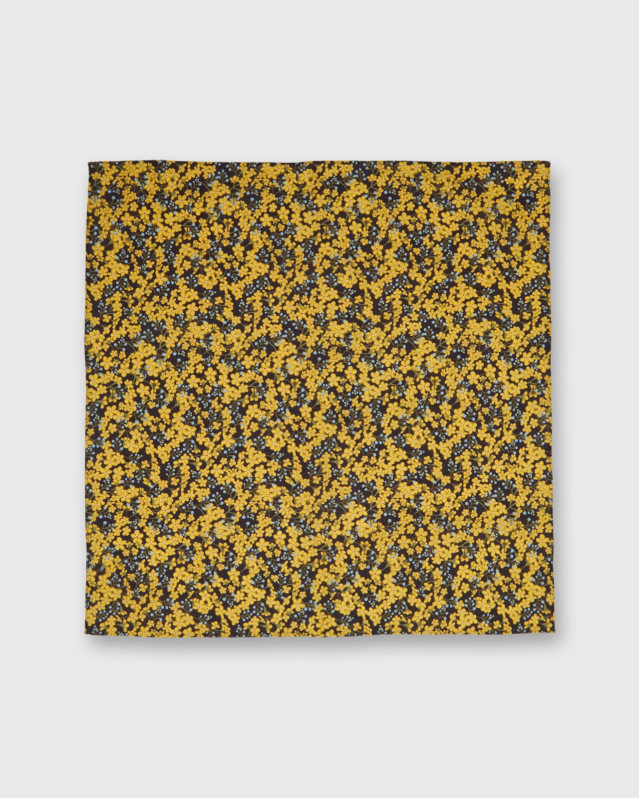 Hand-Rolled Cotton Print Pocket Square in Yellow/Blue/Brown Star Anise Liberty Fabric