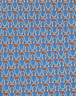 Load image into Gallery viewer, Silk Print Tie in Light Blue/Orange/White Stirrups
