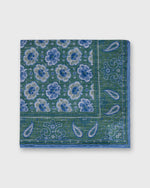 Load image into Gallery viewer, Hand-Rolled Linen/Cotton Print Pocket Square in Green/Blue Paisley
