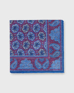Load image into Gallery viewer, Hand-Rolled Linen/Cotton Print Pocket Square in Dark Pink/Blue Paisley
