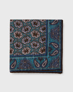 Load image into Gallery viewer, Hand-Rolled Linen/Cotton Print Pocket Square in River/Brown Paisley
