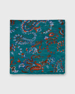 Load image into Gallery viewer, Hand-Rolled Linen/Cotton Print Pocket Square in River/Orange Paisley Floral
