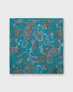 Load image into Gallery viewer, Hand-Rolled Linen/Cotton Print Pocket Square in River/Orange Paisley Floral
