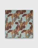 Load image into Gallery viewer, Hand-Rolled Linen/Cotton Print Pocket Square in Sage/Brown Large Flower
