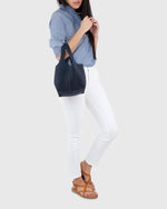 Load image into Gallery viewer, Paola Bucket Bag Navy Suede
